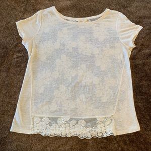 Sundance Top Linen and Lace Sheer T-shirt Ivory Size Small